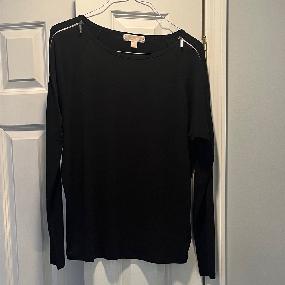 Michael Kors Black Long Sleeve Top with Zipper Detail